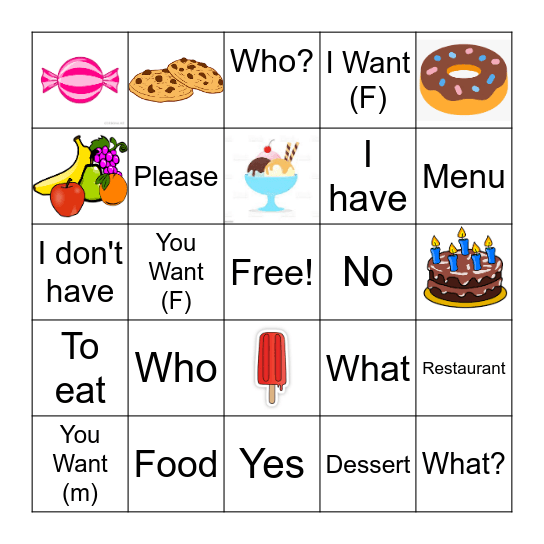 Hebrew Food Bingo Card