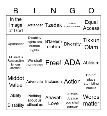 B'tzelem Elohim Bingo Card