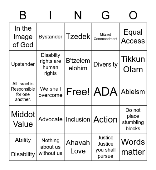 B'tzelem Elohim Bingo Card