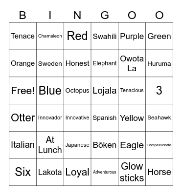 House Challenge Bingo Card