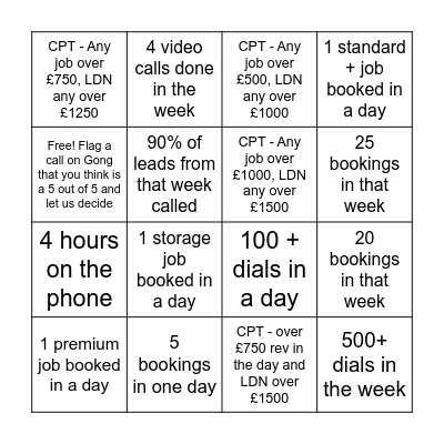 Outbound Bingo Card