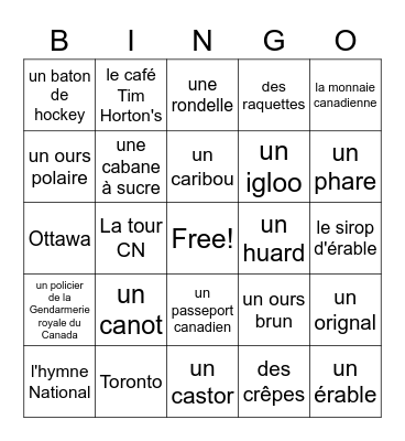 Les symboles canadiens Bingo Card