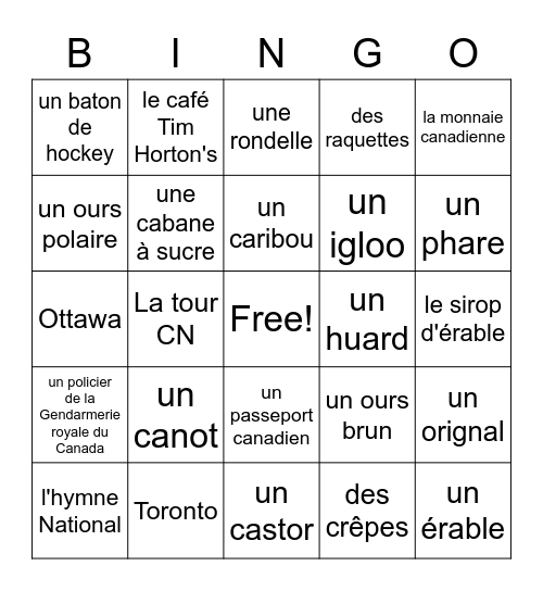 Les symboles canadiens Bingo Card