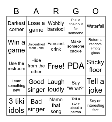First date bar bingo Card