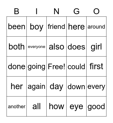 Red Words Bingo Card