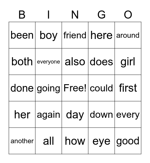 Red Words Bingo Card