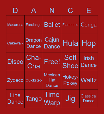 Dance Bingo Card