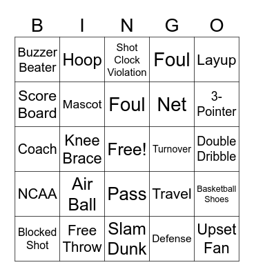 NCAA March Madness Bingo Card
