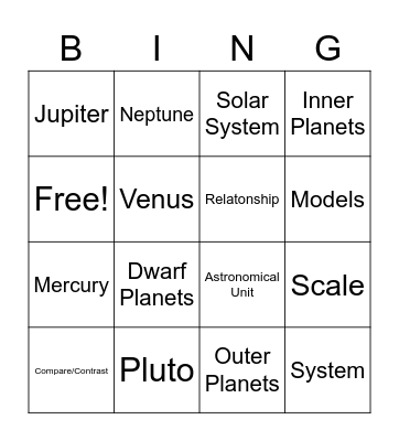 Relationships in Our Solar System Bingo Card