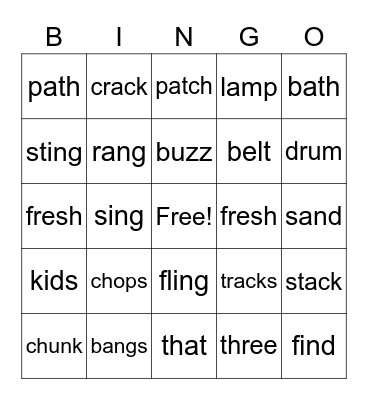 Diagraphs Bingo Card
