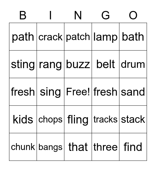 Diagraphs Bingo Card
