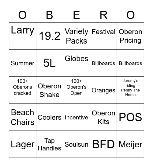 Oberon 2023 Bingo! Bingo Card