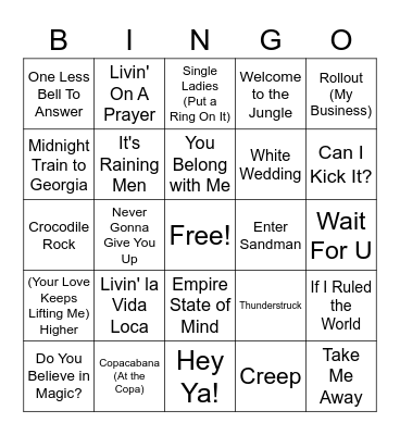 Musical Bingo Card