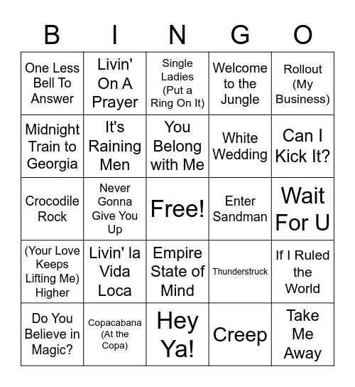 Musical Bingo Card