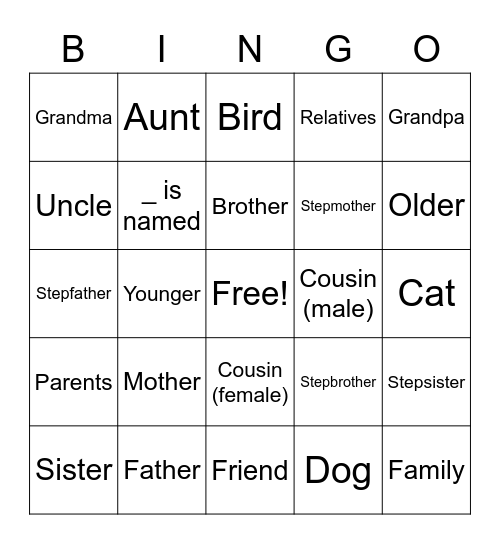Familia Bingo Card