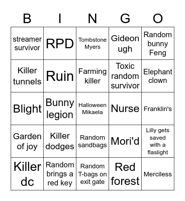 DBD LILLY Bingo Card