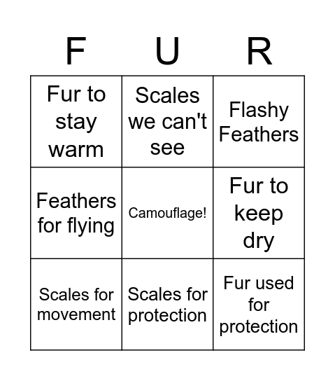 Fur, Feathers, & Scales Bingo Card