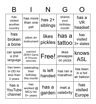 Team Building Bingo Card