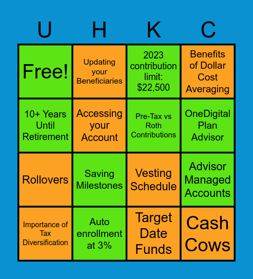 University Health Bingo Card