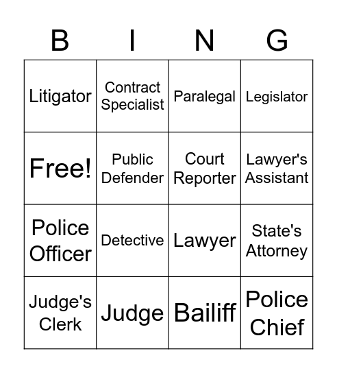 Legal Professionals Bingo Card
