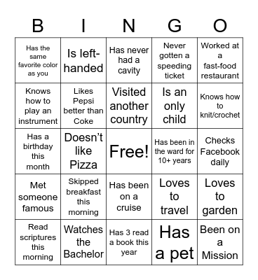 Bingo & Mingle Bingo Card