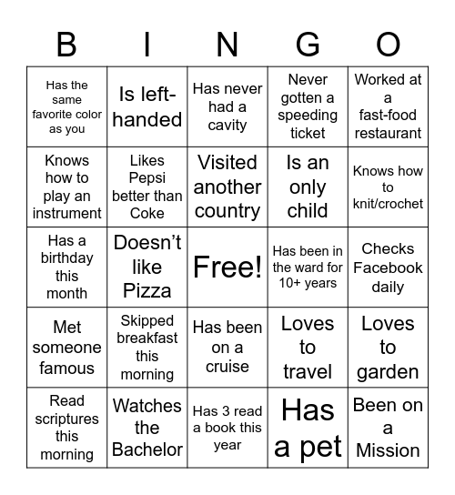Bingo & Mingle Bingo Card