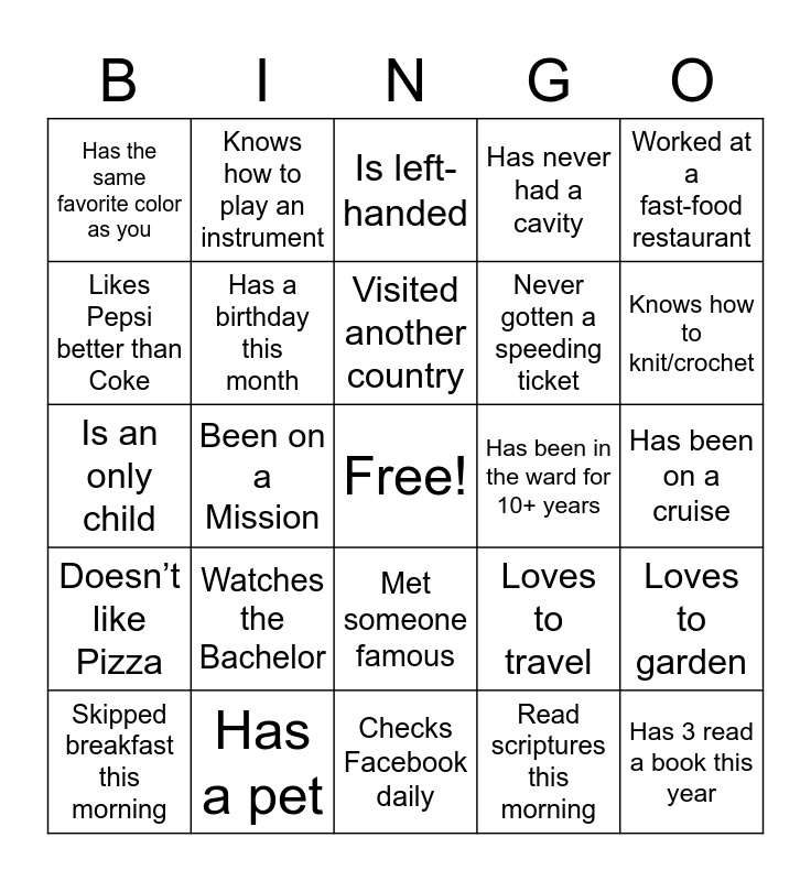 Bingo & Mingle Bingo Card