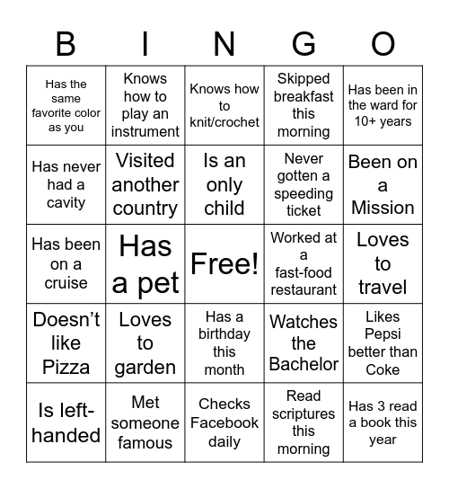 Bingo & Mingle Bingo Card