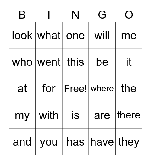 Power Word Bingo Card