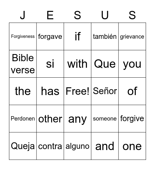 Colossians 3:13 Bingo Card