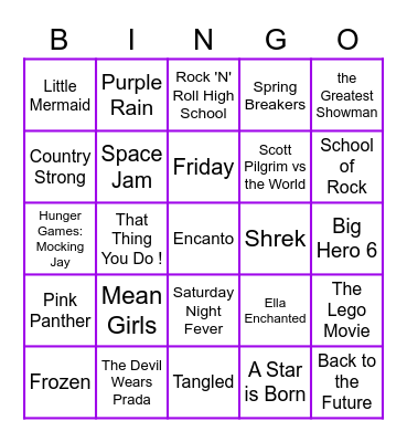 Movie 2 Music Bingo Card