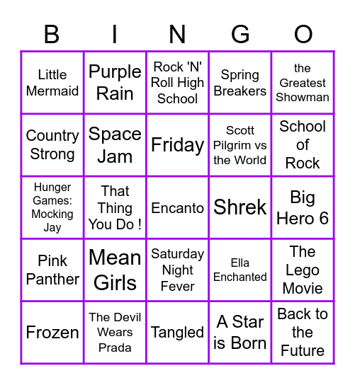 Movie 2 Music Bingo Card