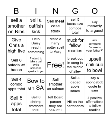 Legendary Service Bingo Card