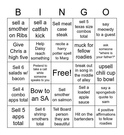 Legendary Service Bingo Card