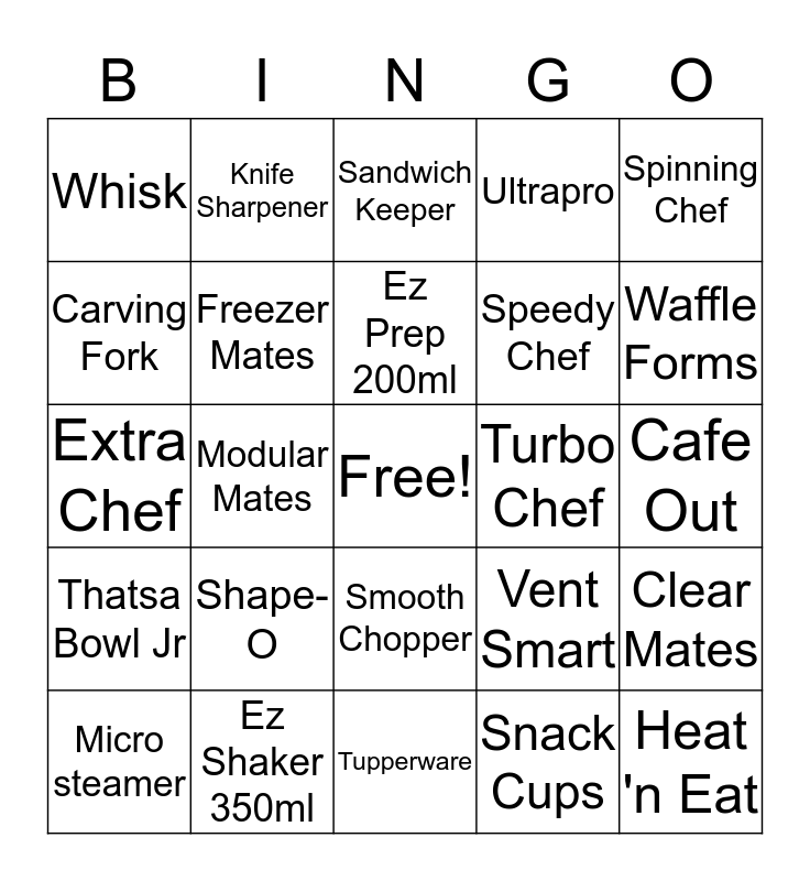 Tupperware Bingo Card