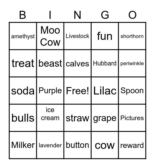 Purple Cow Bingo Card