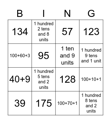 Place Value Bingo Card