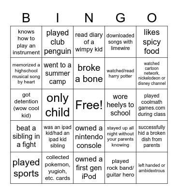 Bingo Blast to the Past Bingo Card