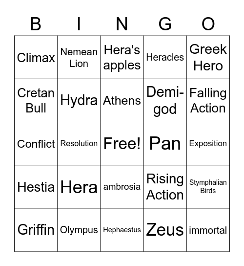 Beasts of Olympus Bingo Card