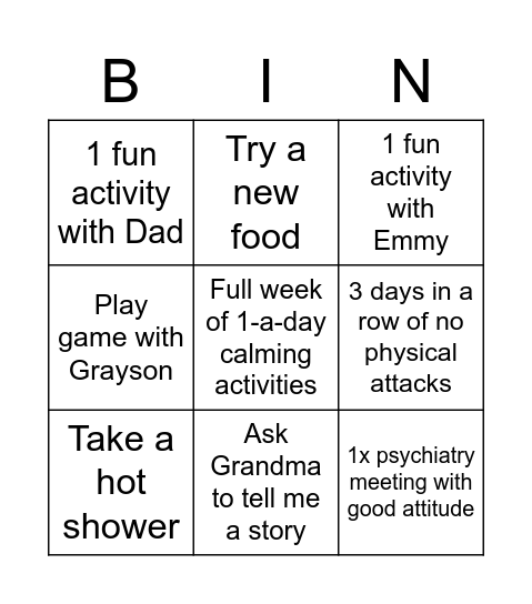 Goals Bingo Card