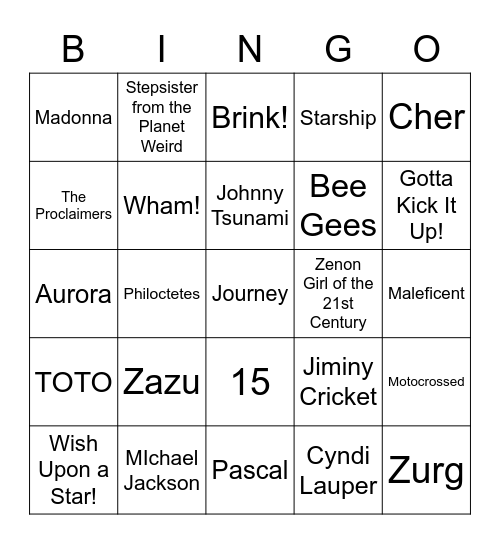 Disney, DCOM, 80s Bingo Card