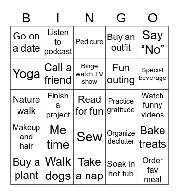 Self Care Bingo Card