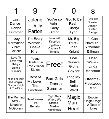 Women of the 1970s Bingo Card