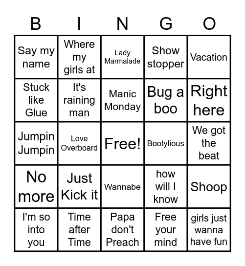 The Girls Bingo Card