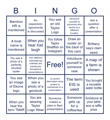 TAYLOR SHELLFISH BINGO Card
