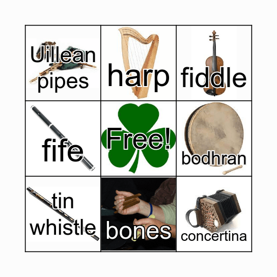 Irish Instrument Bingo Card