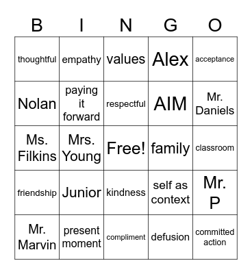 Accept Identify Move Bingo Card