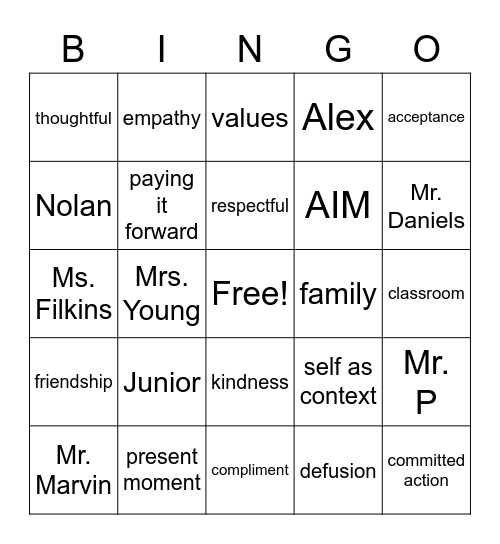 Accept Identify Move Bingo Card