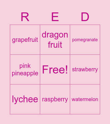 pink fruit bingo Card