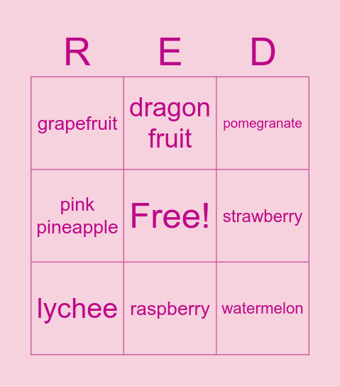 pink fruit bingo Card